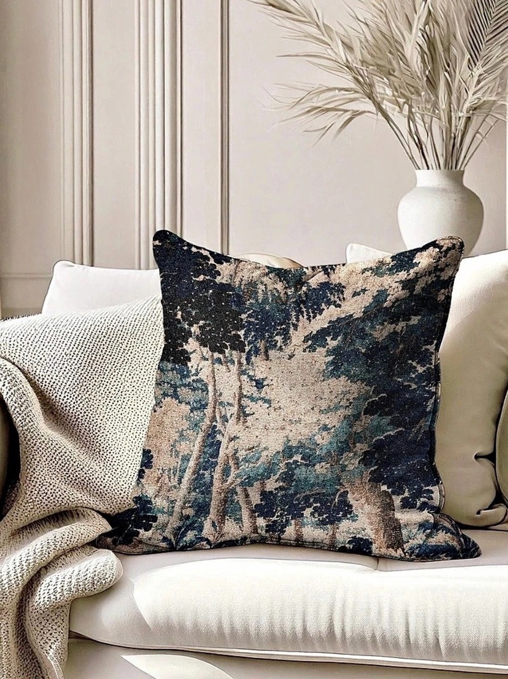 Blue & Beige Floral Accent Pillow Like New